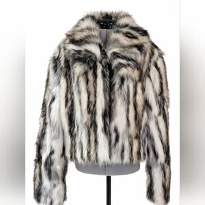 MAREI1998 Brown And Ivory Stripes, Size 12, NWT, Women's Faux Fur Jacket